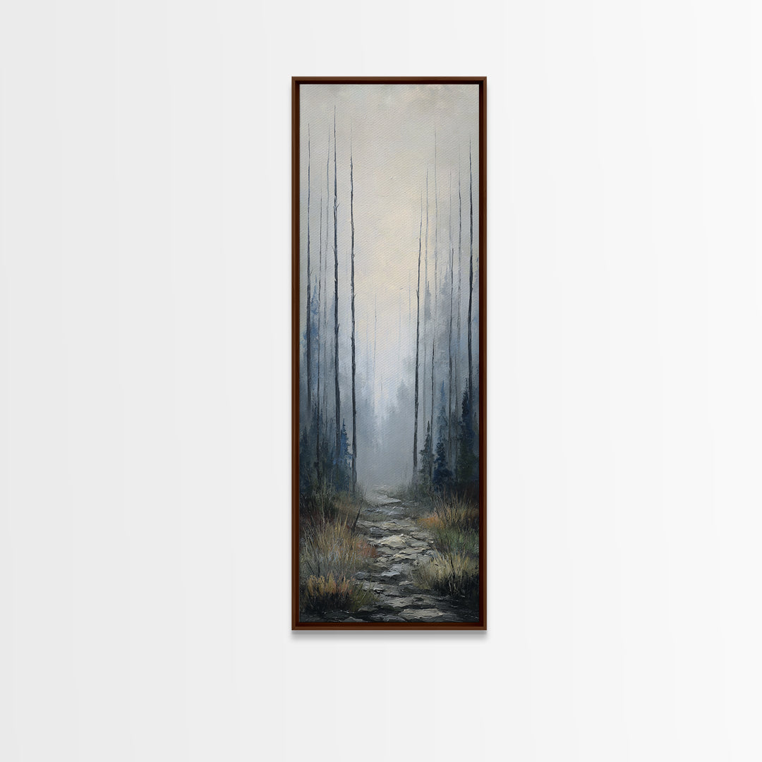 Moody Foggy Forest Framed Canvas Print, Black and White Art, Gothic Decor, Living Room Decor, Oil Painting, Monochrome, BAW-1x3-19