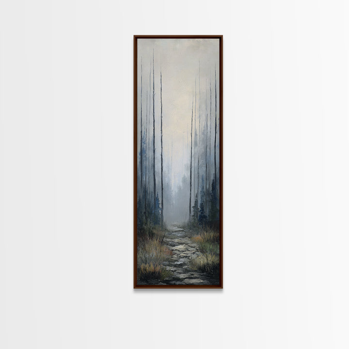 Moody Foggy Forest Framed Canvas Print, Black and White Art, Gothic Decor, Living Room Decor, Oil Painting, Monochrome, BAW-1x3-19
