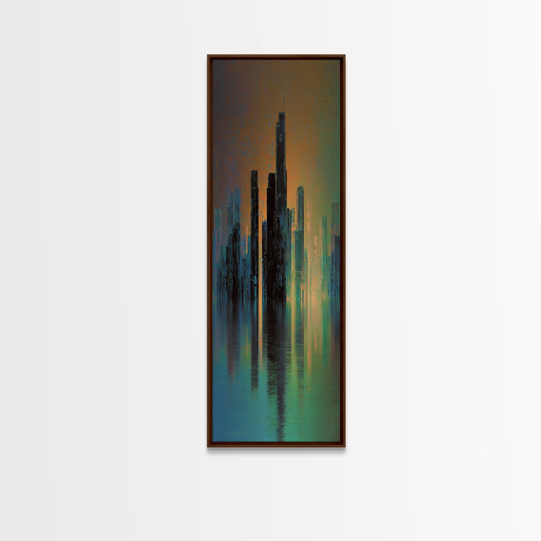 Monochrome City Skyline Reflected Canvas Print, Black and White Art, Living Room Decor, Abstract Art, Monochrome, BAW-1x3-23