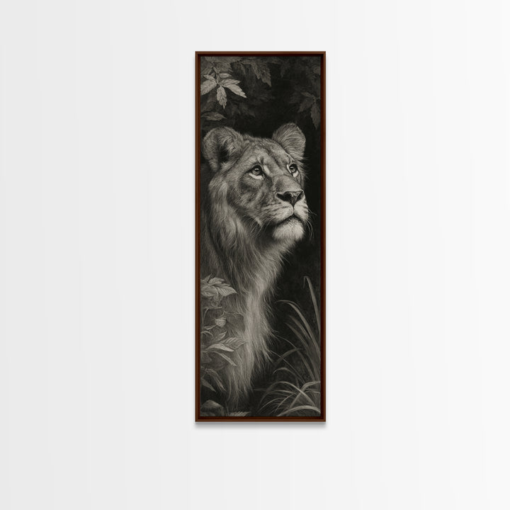 Dramatic Black and White Lion Portrait Canvas Print, Black and White Art, Textured Painting, Living Room Decor, Monochrome, BAW-1x3-29