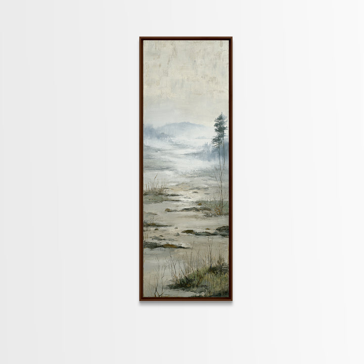 Misty Bridge Landscape Framed Canvas Print, Black and White Art, Abstract Art, Living Room Decor, Watercolor Art, Monochrome, BAW-1x3-31