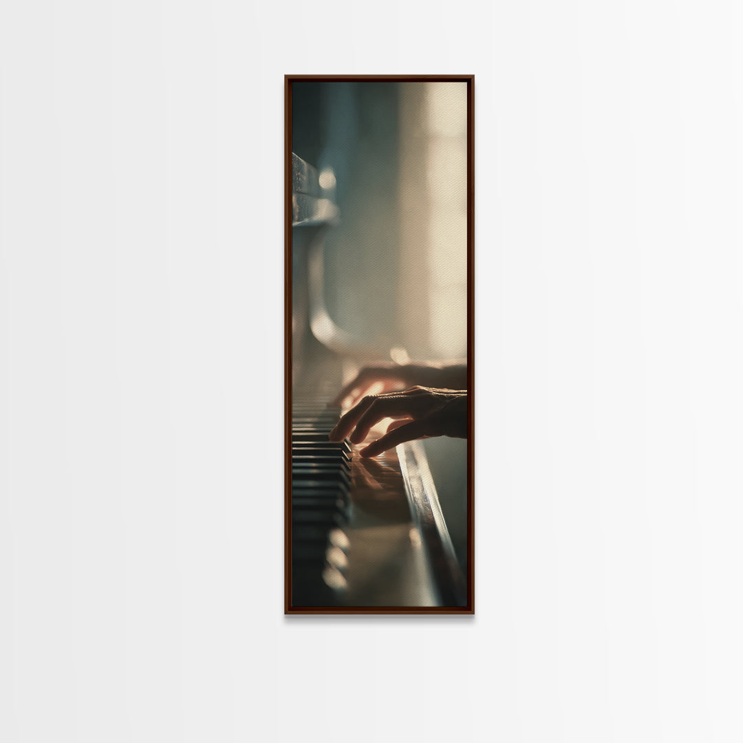 Piano Keys and Hands Framed Canvas Print, Black and White Art, Photo Prints, Living Room Decor, Watercolor Art, Monochrome, BAW-1x3-34