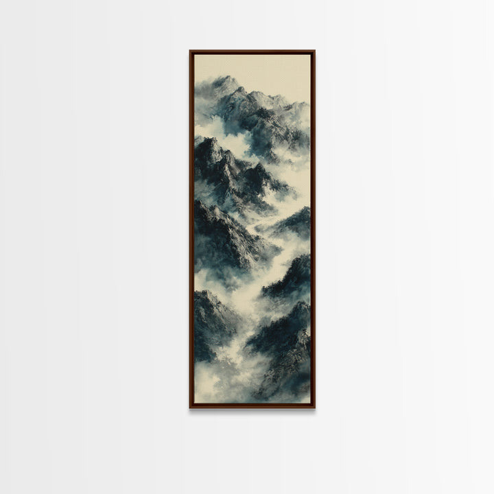 Black Ink Mountain Range Canvas Print, Black and White Art, Gallery Decor, Living Room Decor, Fine Art, Monochrome, Wall Art, BAW-1x3-38