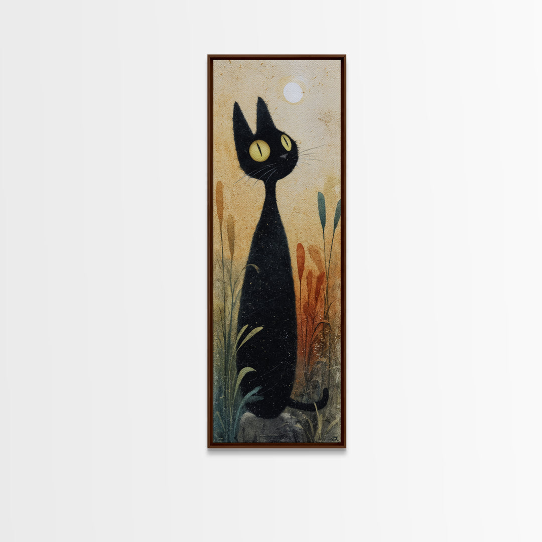 Black Cat Silhouette Framed Canvas Print, Black and White Art, Minimalist Decor, Living Room Decor, Fine Art, Monochrome, BAW-1x3-4