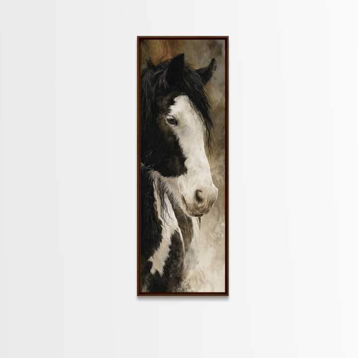 Black and White Wild Horse Portrait Canvas Print, Black and White Art, Photography Prints, Living Room Decor, Monochrome, BAW-1x3-41