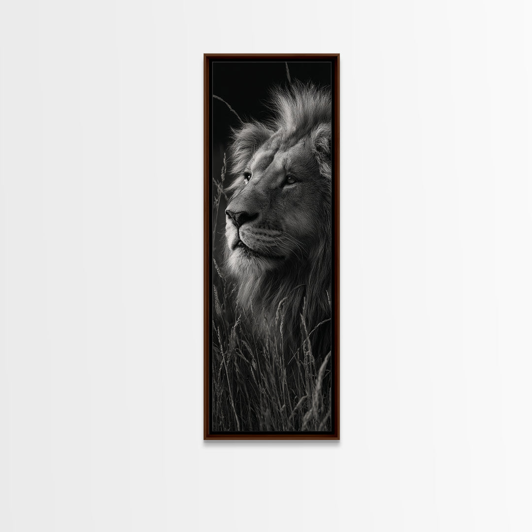 Dramatic Black and White Lion Portrait Canvas Print, Black and White Art, Fine Art Print, Living Room Decor, Oil Painting, BAW-1x3-5