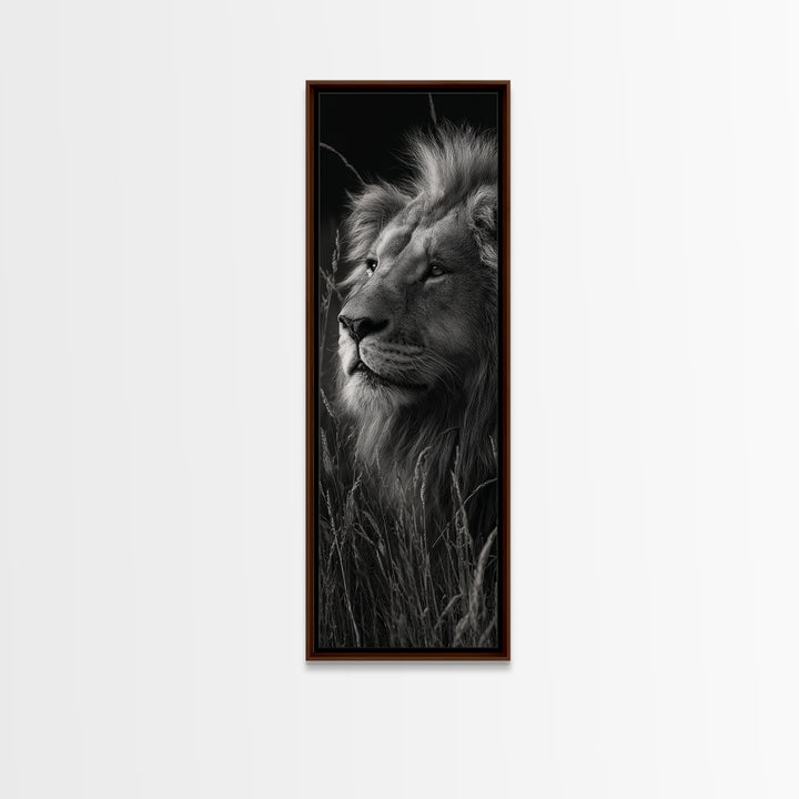 Dramatic Black and White Lion Portrait Canvas Print, Black and White Art, Fine Art Print, Living Room Decor, Oil Painting, BAW-1x3-5