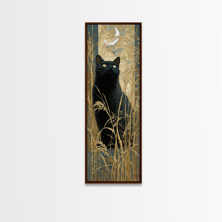 Black Cat Silhouette Framed Canvas Print, Black and White Art, Printable, Living Room Decor, Monochrome, Living Room Wall Art, BAW-1x3-52