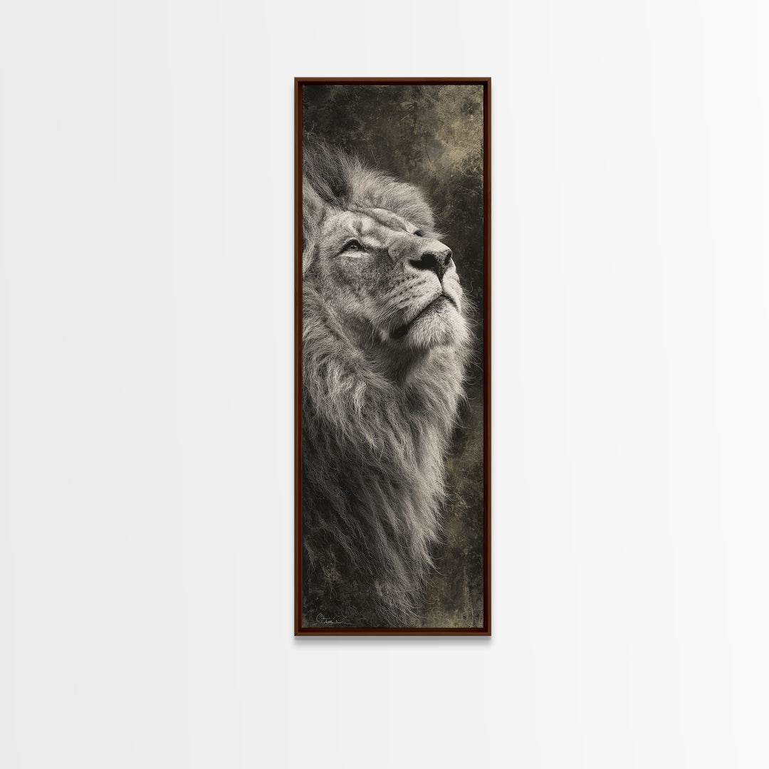 Dramatic Black and White Lion Portrait Canvas Print, Black and White Art, Textured Painting, Living Room Decor, Monochrome, BAW-1x3-53