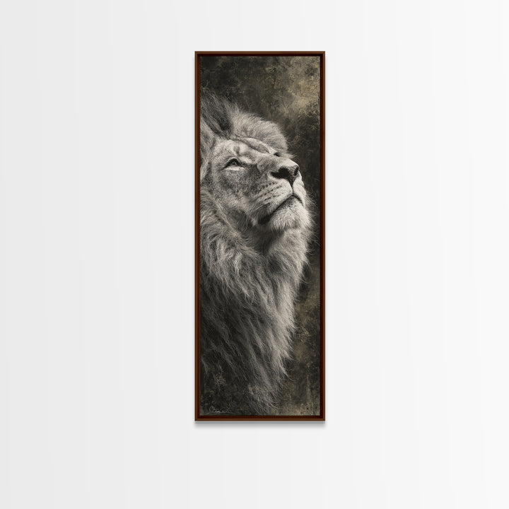 Dramatic Black and White Lion Portrait Canvas Print, Black and White Art, Textured Painting, Living Room Decor, Monochrome, BAW-1x3-53