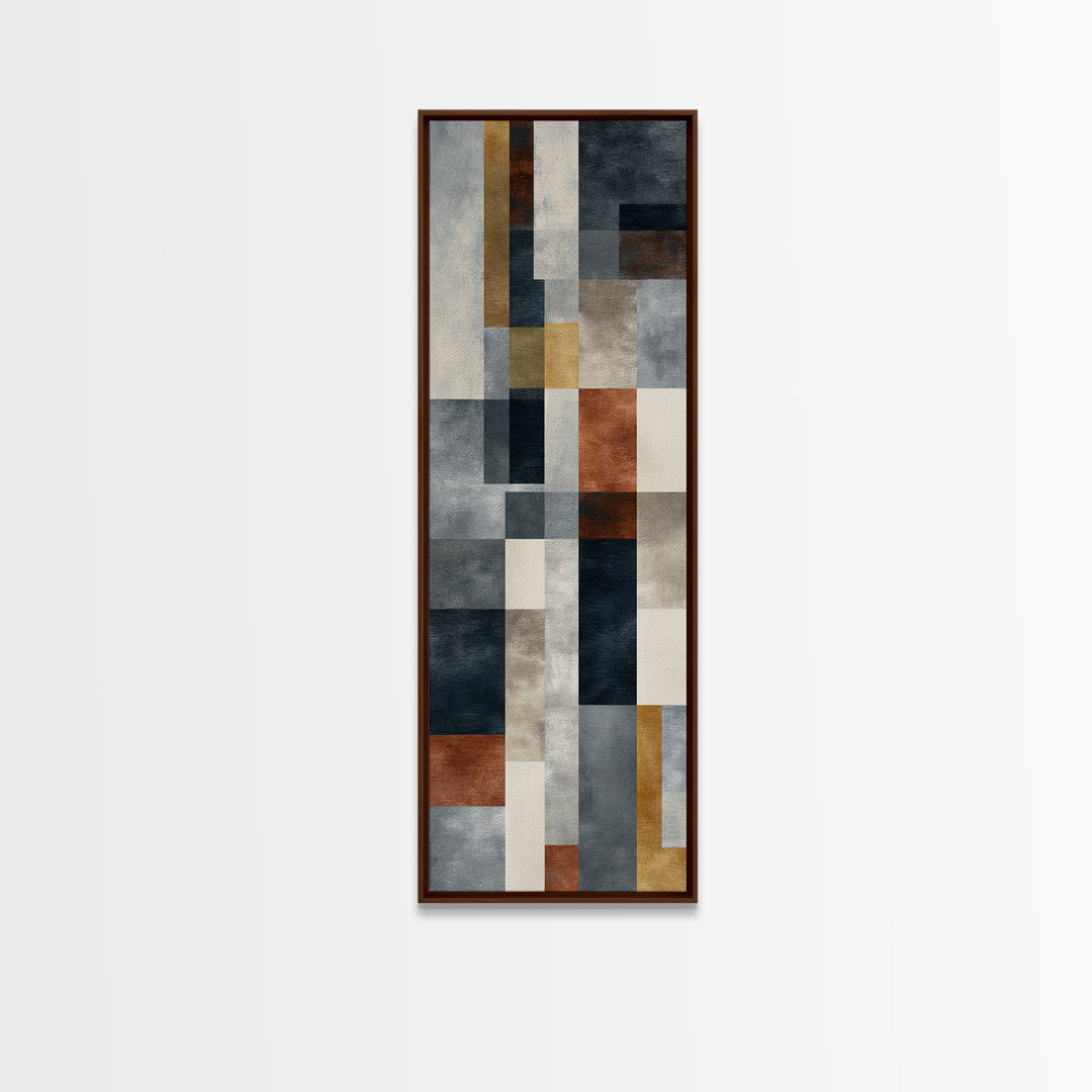 Geometric Bauhaus Grayscale Shapes Framed Canvas Print, Black and White Art, Modern Art, Living Room Decor, Abstract Art, BAW-1x3-54