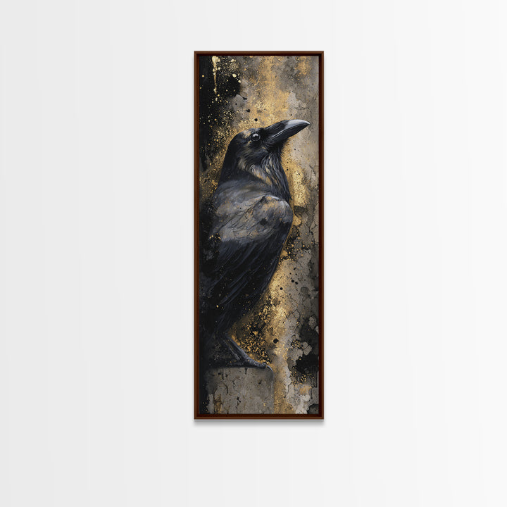Ink Splatter Raven Composition Canvas Print, Black and White Art, Wood Wall Art, Living Room Decor, Fine Art, Monochrome, BAW-1x3-56