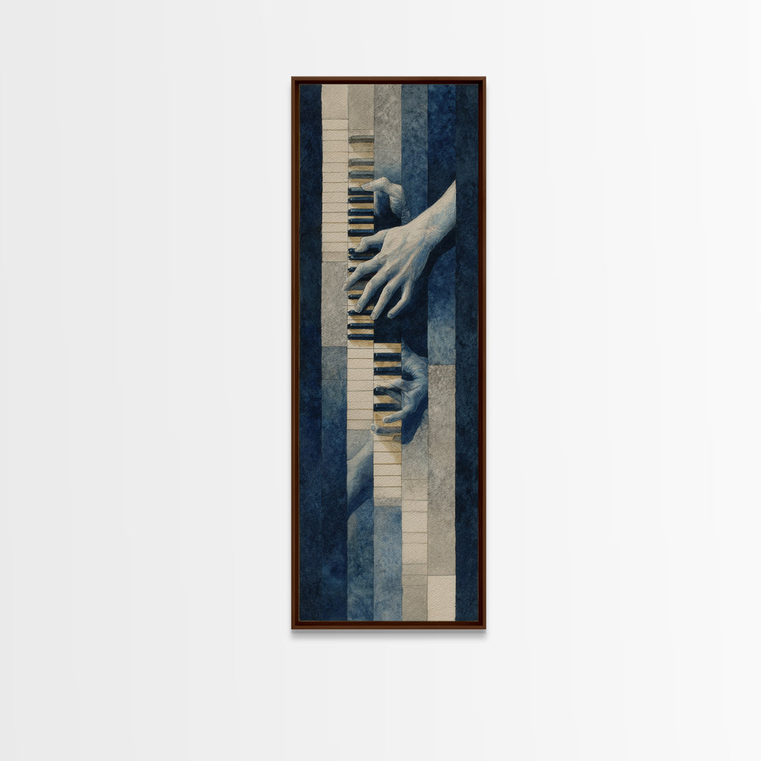 Piano Keys and Hands Framed Canvas Print, Black and White Art, Photo Prints, Living Room Decor, Watercolor Art, Monochrome, BAW-1x3-58