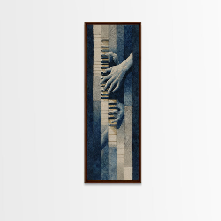 Piano Keys and Hands Framed Canvas Print, Black and White Art, Photo Prints, Living Room Decor, Watercolor Art, Monochrome, BAW-1x3-58