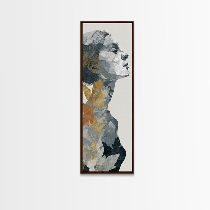 Monochrome Female Profile Framed Canvas Print, Black and White Art, Digital Prints, Living Room Decor, Abstract Art, Monochrome, BAW-1x3-61