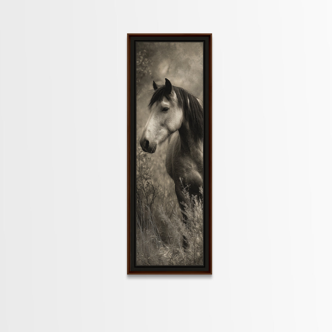 Black and White Wild Horse Portrait Canvas Print, Black and White Art, Halloween Decor, Living Room Decor, Oil Painting, BAW-1x3-65