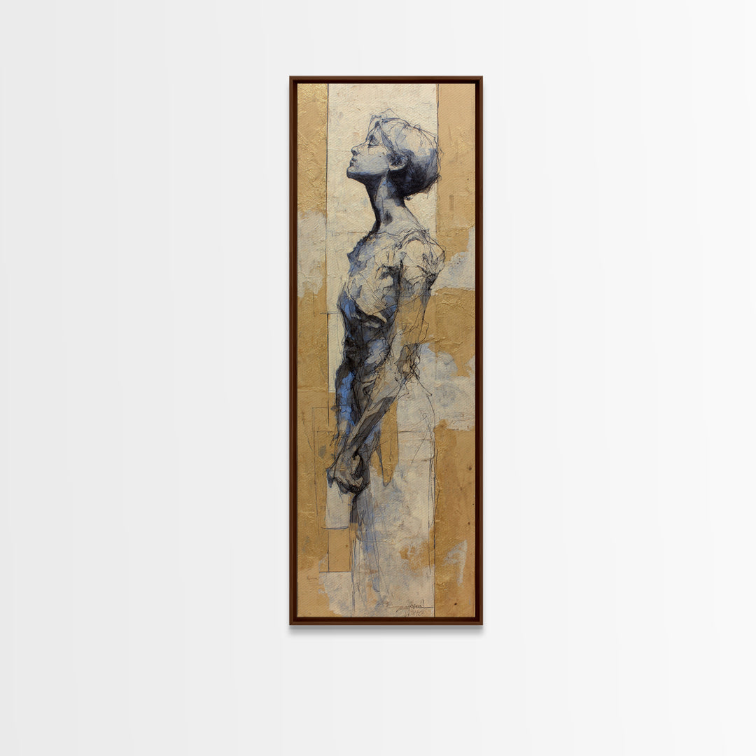 Classic Nude Figure Sketch Framed Canvas Print, Black and White Art, Wall Art, Living Room Decor, Oil Painting, Monochrome, BAW-1x3-69