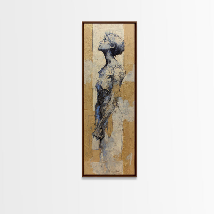 Classic Nude Figure Sketch Framed Canvas Print, Black and White Art, Wall Art, Living Room Decor, Oil Painting, Monochrome, BAW-1x3-69