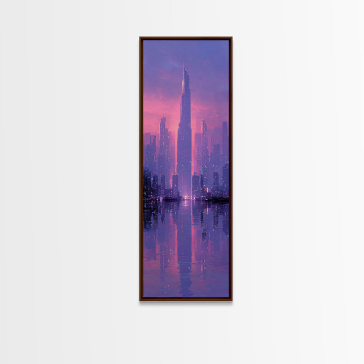 Monochrome City Skyline Reflected Framed Canvas Print, Black and White Art, Gallery Decor, Living Room Decor, Monochrome, BAW-1x3-71