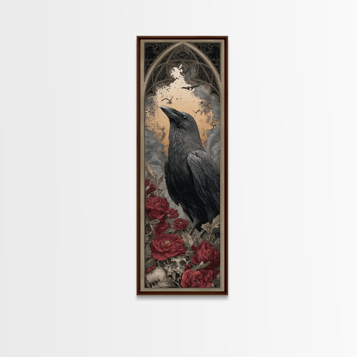 Ink Splatter Raven Composition Framed Canvas Print, Black and White Art, Canvas Print, Living Room Decor, Fine Art, Monochrome, BAW-1x3-80