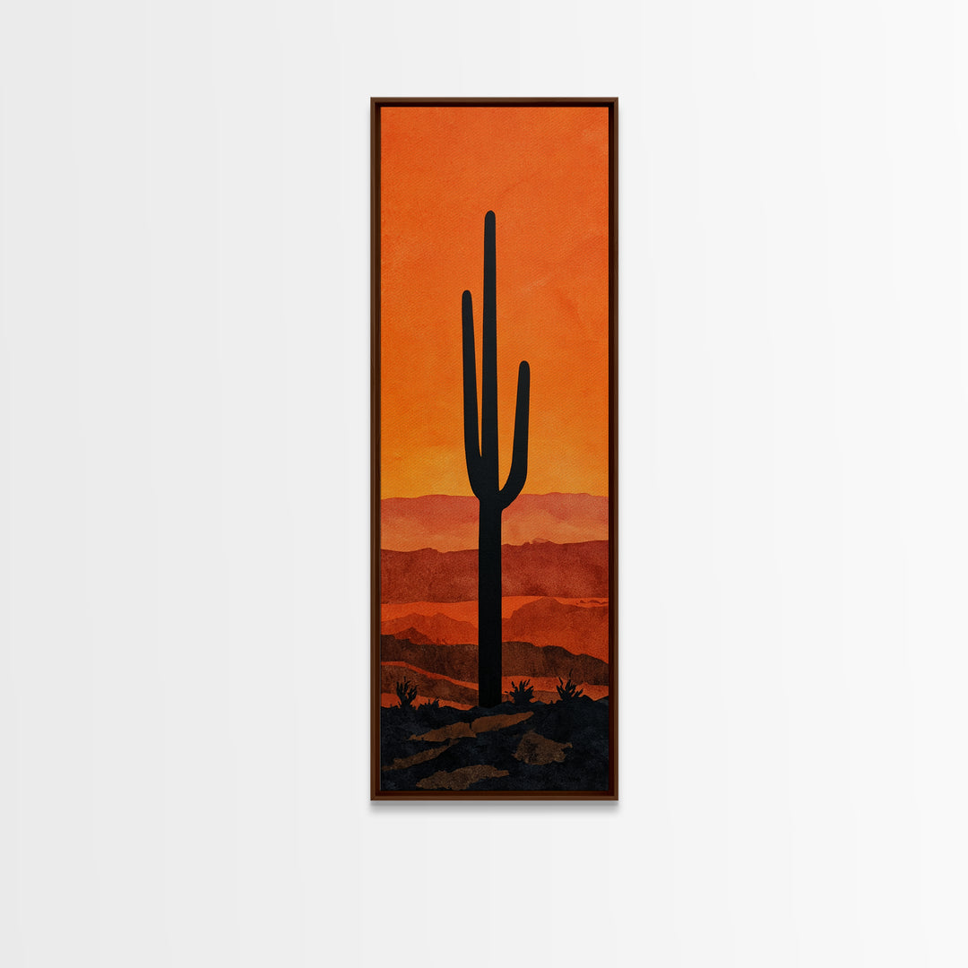 Monochrome Desert Cactus Silhouette Canvas Print, Black and White Art, Abstract Wall Art, Living Room Decor, Watercolor Art, BAW-1x3-81