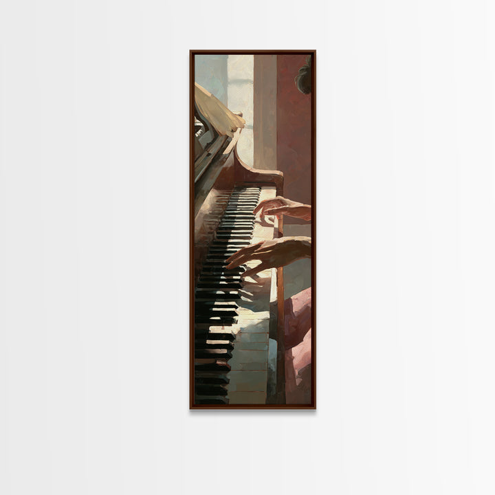 Piano Keys and Hands Canvas Print, Black and White Art, Boho Decor, Living Room Decor, Oil Painting, Monochrome, BAW-1x3-82