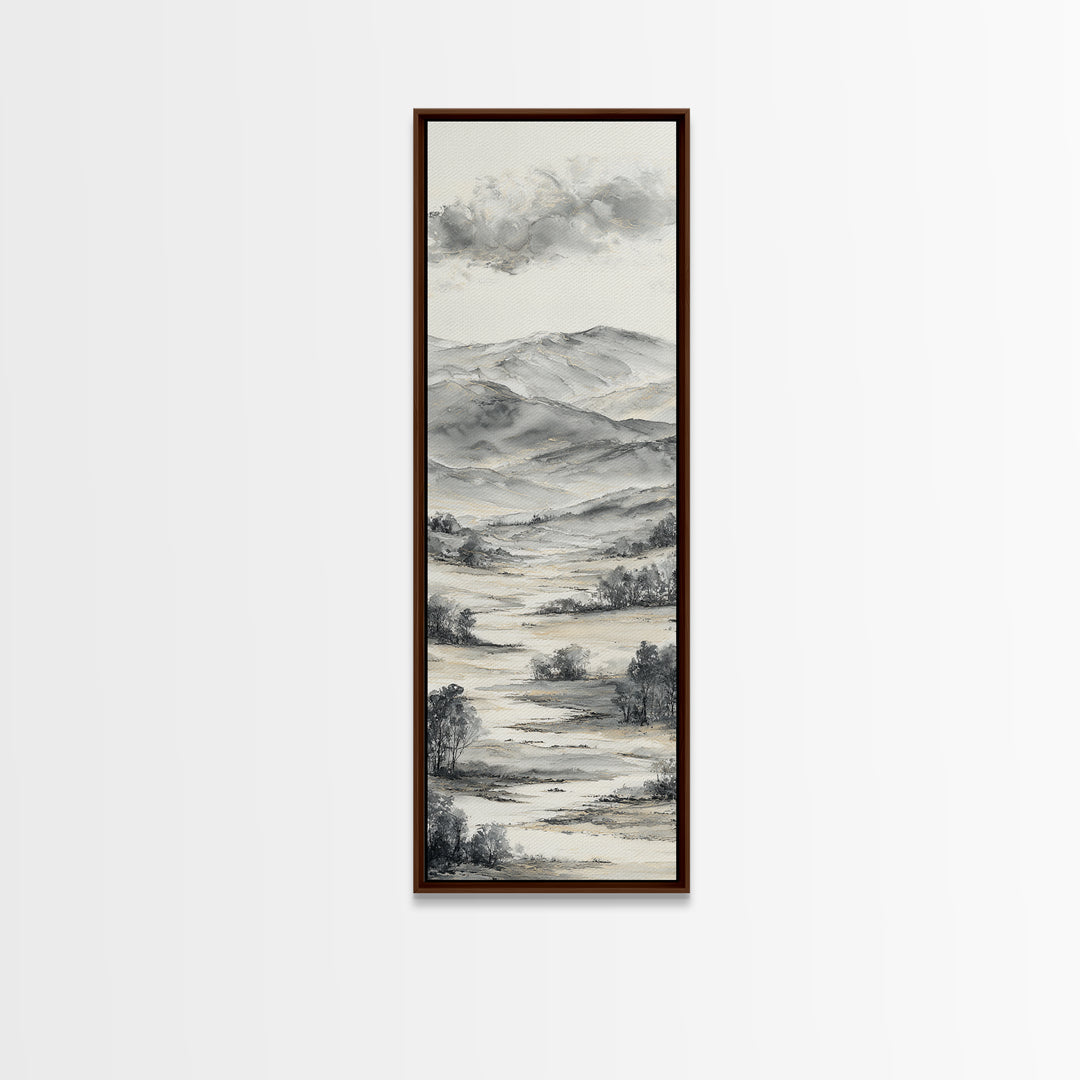 Black Ink Mountain Range Canvas Print, Black and White Art, Contemporary Art, Living Room Decor, Fine Art, Monochrome, BAW-1x3-86