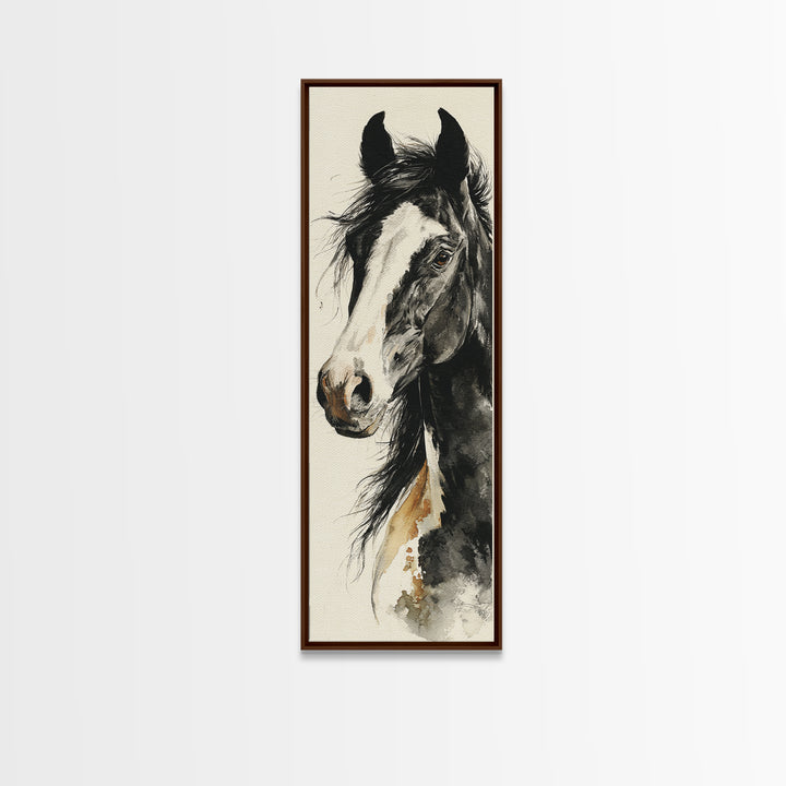 Black and White Wild Horse Portrait Canvas Print, Black and White Art, Cabin Decor, Living Room Decor, Fine Art, Monochrome, BAW-1x3-89
