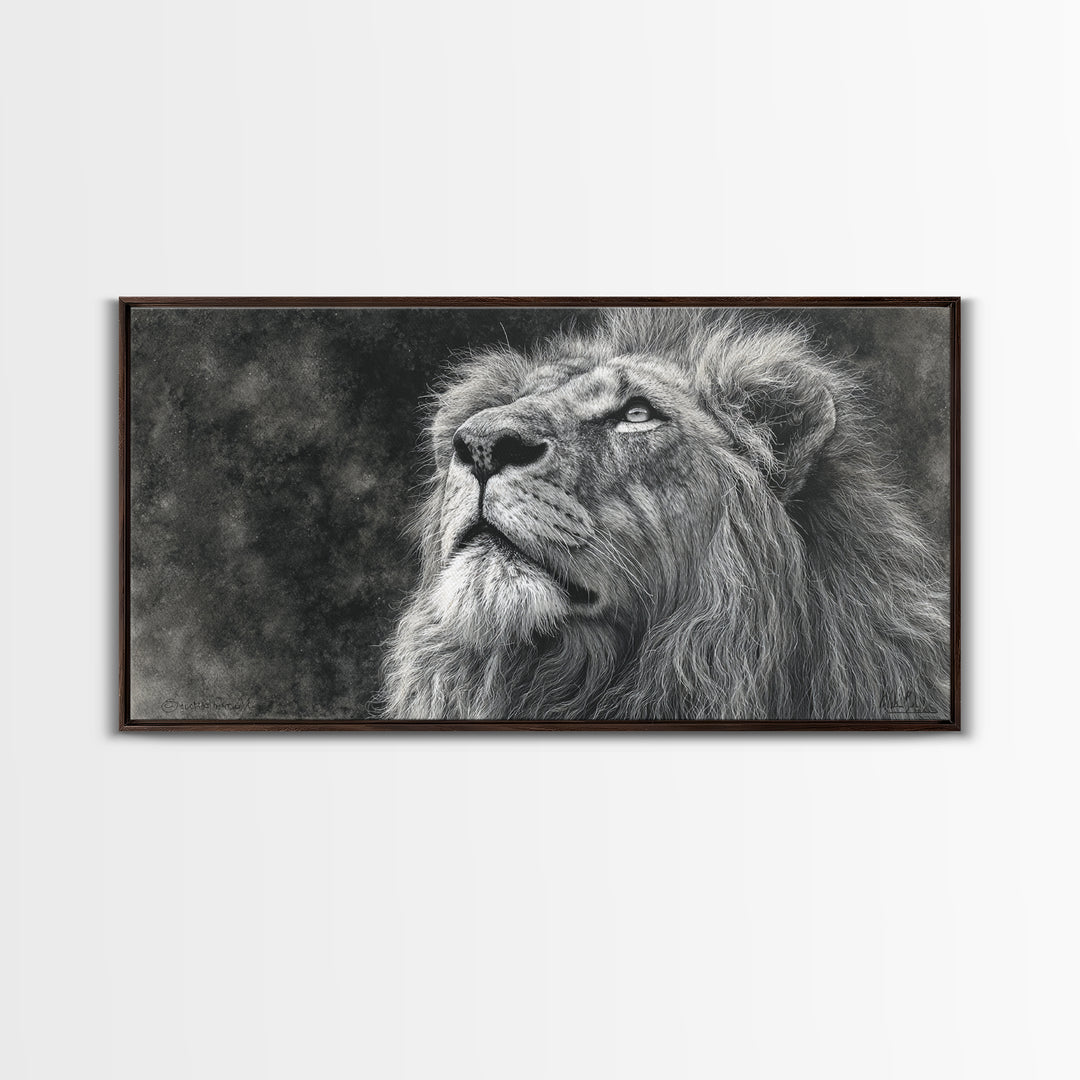 Dramatic Black and White Lion Portrait Canvas Print, Black and White Art, Halloween Decor, Living Room Decor, Monochrome, BAW-2x1-13