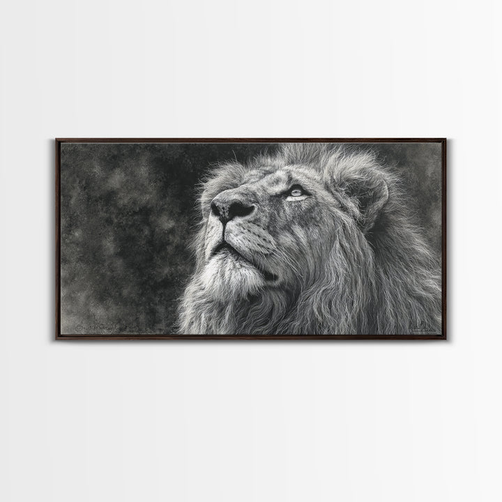 Dramatic Black and White Lion Portrait Canvas Print, Black and White Art, Halloween Decor, Living Room Decor, Monochrome, BAW-2x1-13
