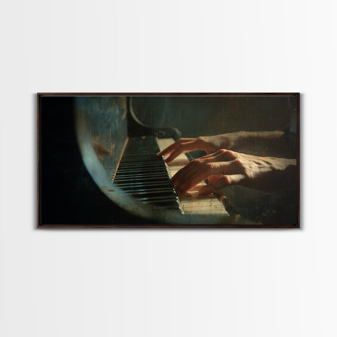 Piano Keys and Hands Framed Canvas Print, Black and White Art, Room Decor, Living Room Decor, Fine Art, Monochrome, Art Print, BAW-2x1-18