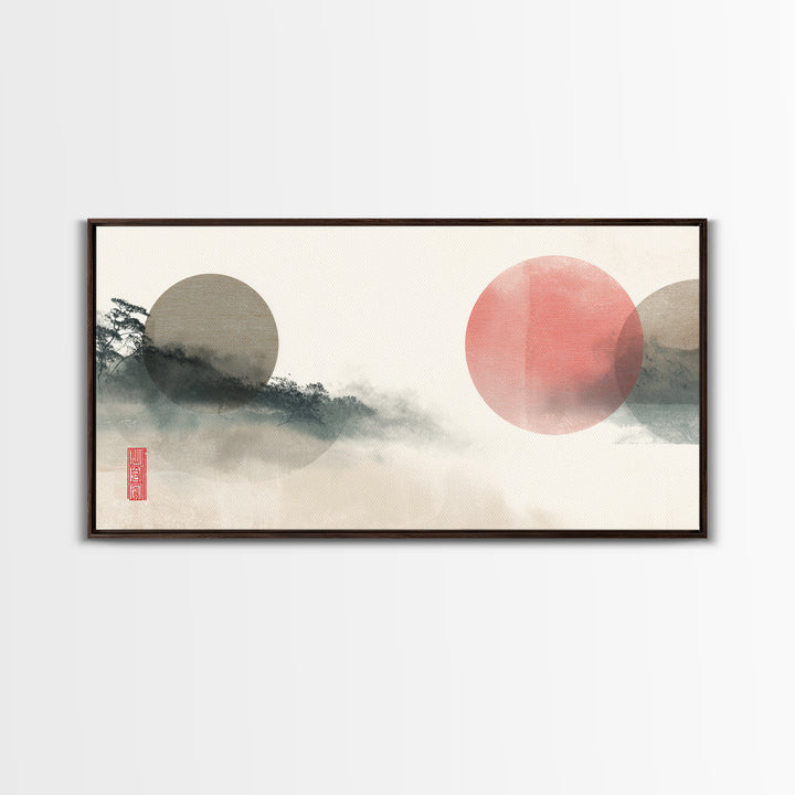 Large Circle and Line Abstract Framed Canvas Print, Black and White Art, Statement Artwork, Living Room Decor, Abstract Art, BAW-2x1-20