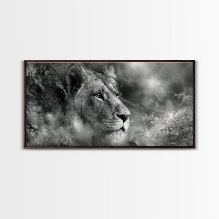 Dramatic Black and White Lion Portrait Canvas Print, Black and White Art, Halloween Decor, Living Room Decor, Monochrome, BAW-2x1-37