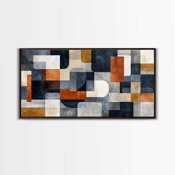 Geometric Bauhaus Grayscale Shapes Framed Canvas Print, Black and White Art, Luxury Decor, Living Room Decor, Abstract Art, BAW-2x1-38