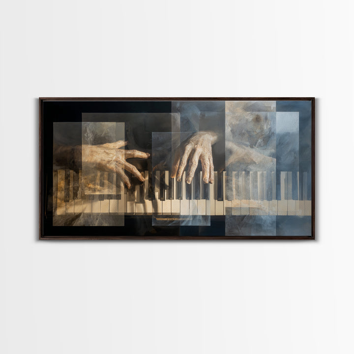 Piano Keys and Hands Framed Canvas Print, Black and White Art, Room Decor, Living Room Decor, Fine Art, Monochrome, Art Print, BAW-2x1-42