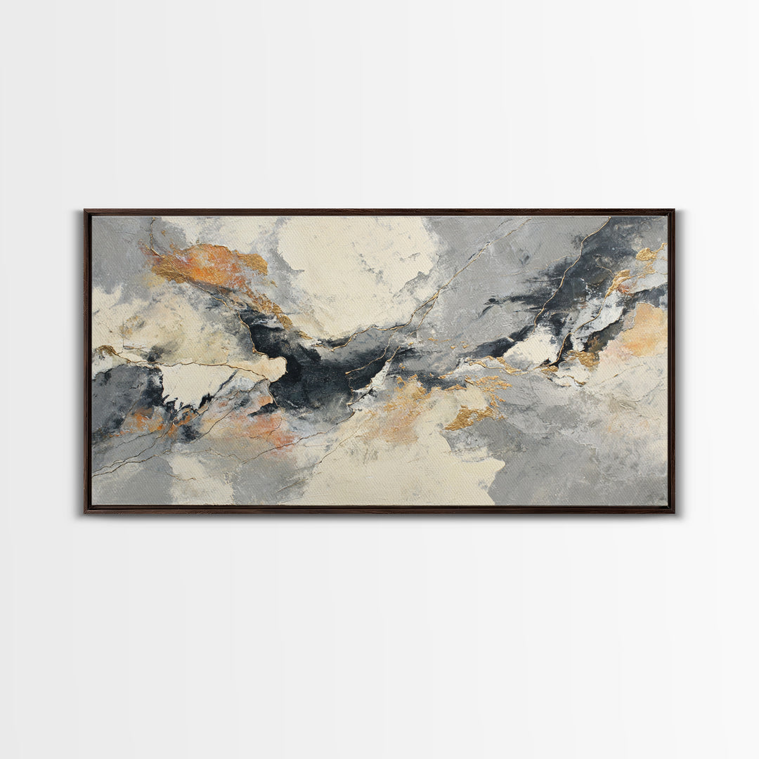 Abstract Marble Texture Framed Canvas Print, Black and White Art, Living Room Wall Art, Living Room Decor, Abstract Art, BAW-2x1-59