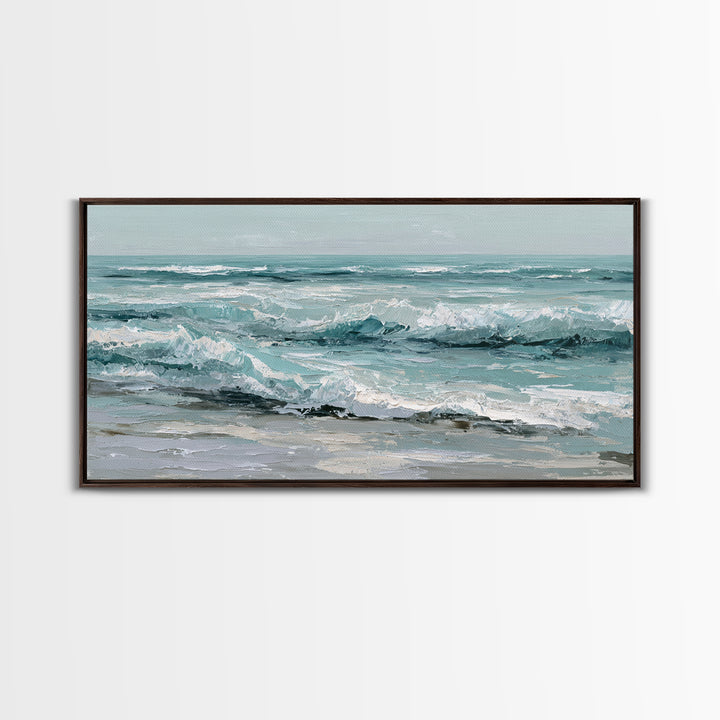 Stormy Ocean Wave Framed Canvas Print, Black and White Art, Minimalist Decor, Living Room Decor, Oil Painting, Monochrome, BAW-2x1-6
