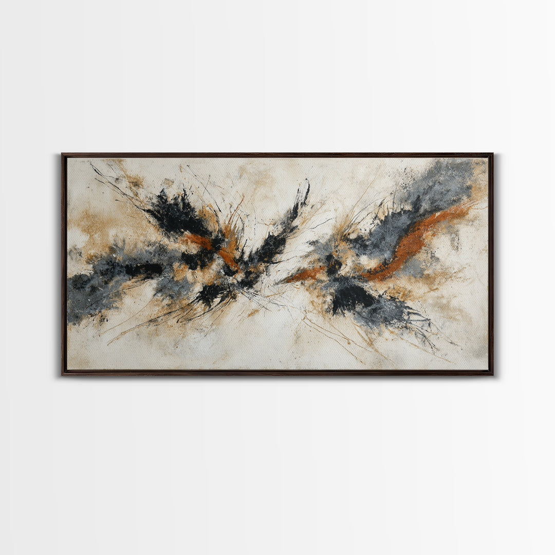 Abstract Charcoal Gestures on White Paper Canvas Print, Black and White Art, Printable, Living Room Decor, Monochrome, BAW-2x1-72