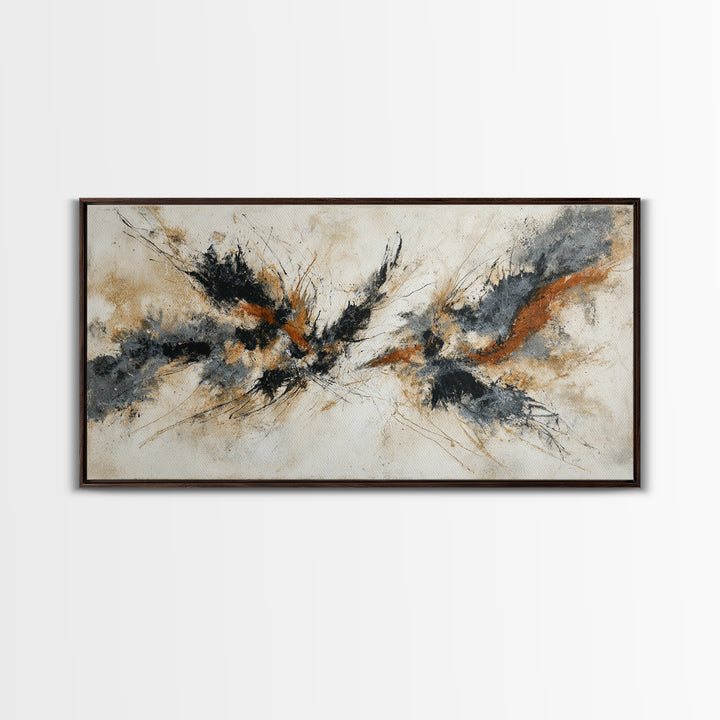 Abstract Charcoal Gestures on White Paper Canvas Print, Black and White Art, Printable, Living Room Decor, Monochrome, BAW-2x1-72