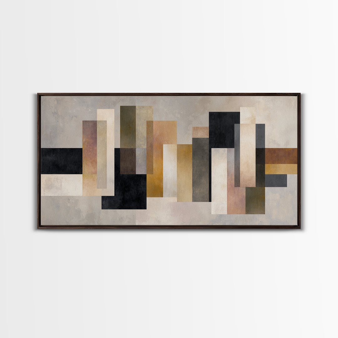 Geometric Bauhaus Grayscale Shapes Framed Canvas Print, Black and White Art, Print, Living Room Decor, Abstract Art, Monochrome, BAW-2x1-86