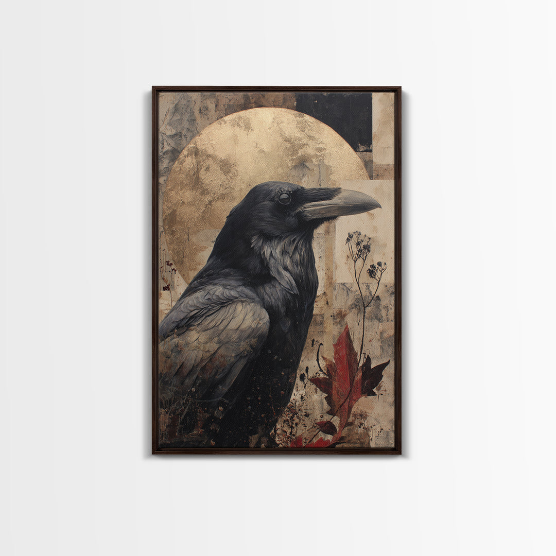 Ink Splatter Raven Composition Framed Canvas Print, Black and White Art, Halloween Decor, Living Room Decor, Monochrome, BAW-2x3-100