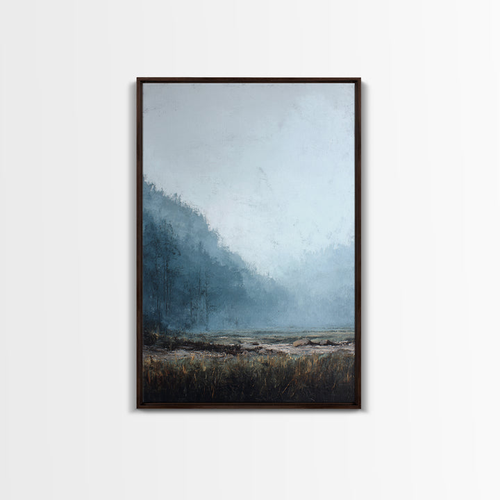 Moody Foggy Forest Canvas Print, Black and White Art, Minimalist Decor, Living Room Decor, Oil Painting, Monochrome, BAW-2x3-15