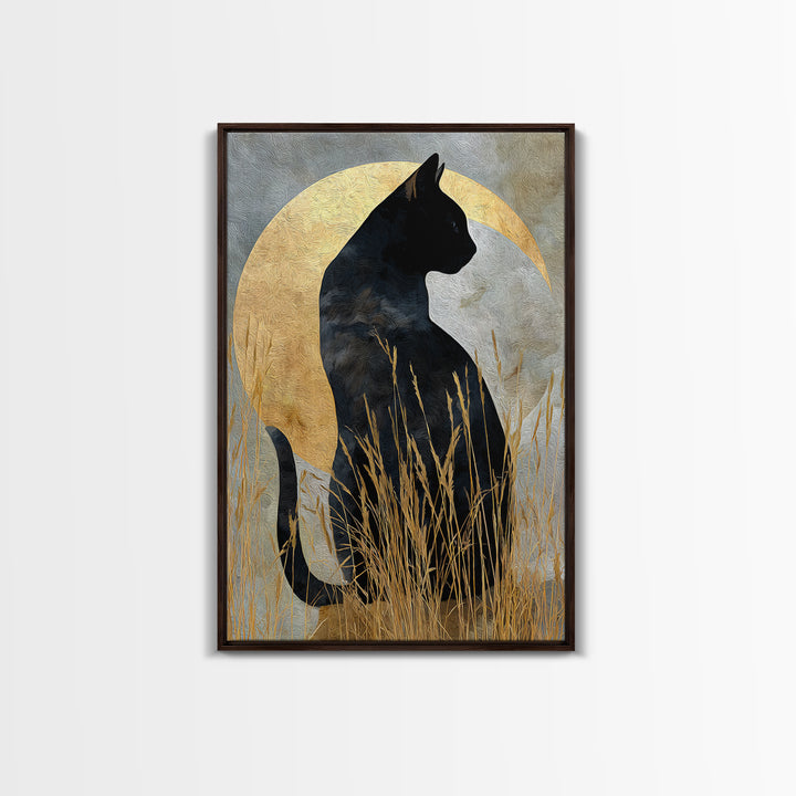 Black Cat Silhouette Framed Canvas Print, Black and White Art, Modern Decor, Living Room Decor, Fine Art, Monochrome, BAW-2x3-24
