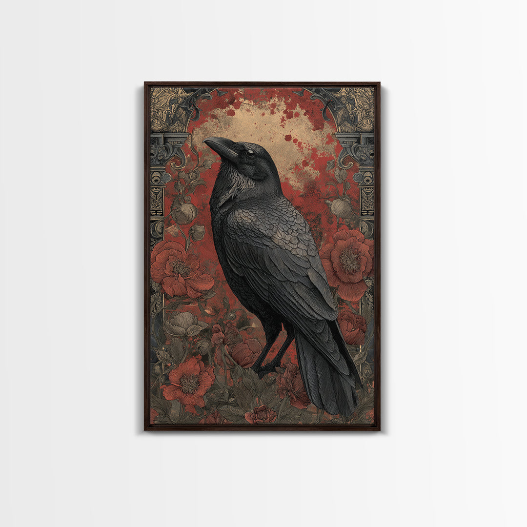 Ink Splatter Raven Composition Framed Canvas Print, Black and White Art, Canvas Print, Living Room Decor, Fine Art, Monochrome, BAW-2x3-28