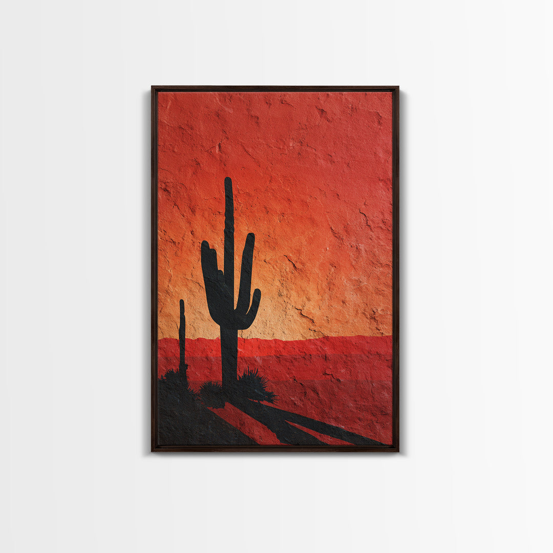 Monochrome Desert Cactus Silhouette Canvas Print, Black and White Art, Digital Art, Living Room Decor, Fine Art, Monochrome, BAW-2x3-29