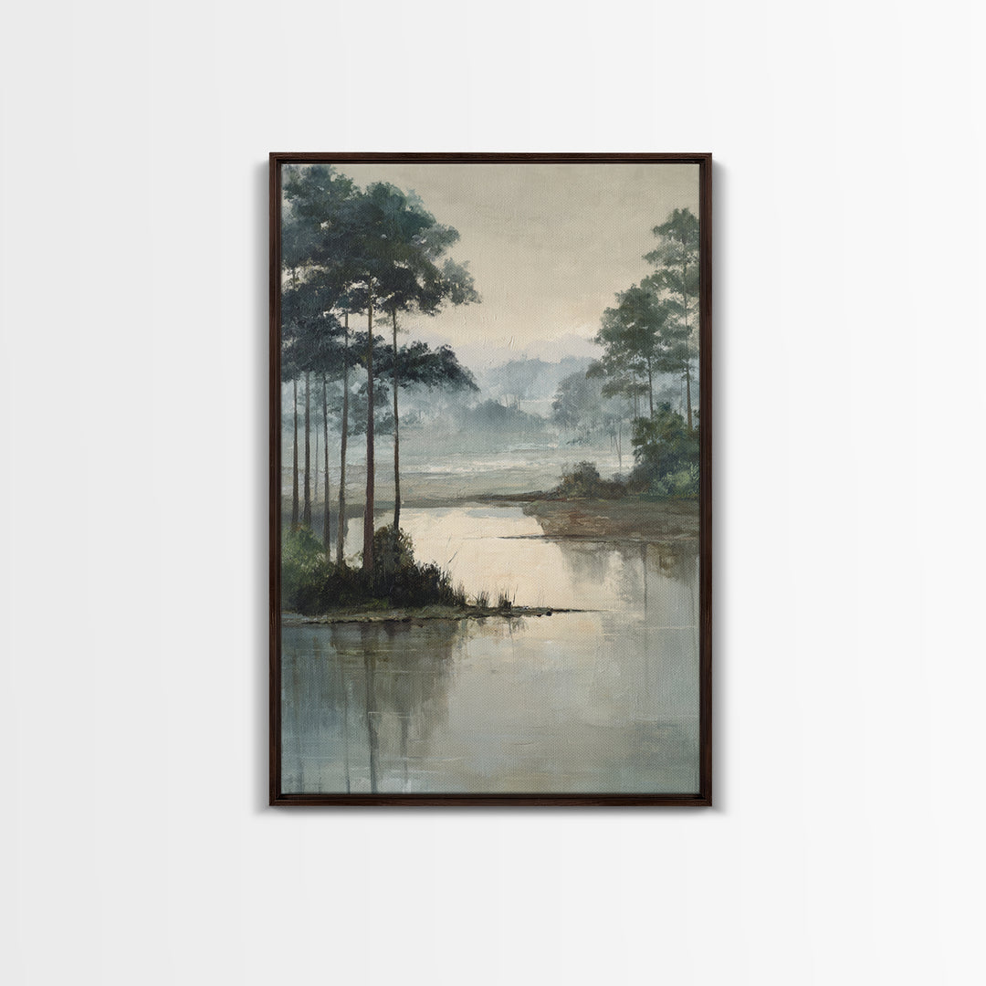 Misty Bridge Landscape Framed Canvas Print, Black and White Art, Room Decor, Living Room Decor, Fine Art, Monochrome, BAW-2x3-3