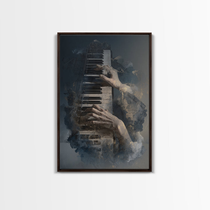Piano Keys and Hands Framed Canvas Print, Black and White Art, Minimalist Decor, Living Room Decor, Fine Art, Monochrome, BAW-2x3-30