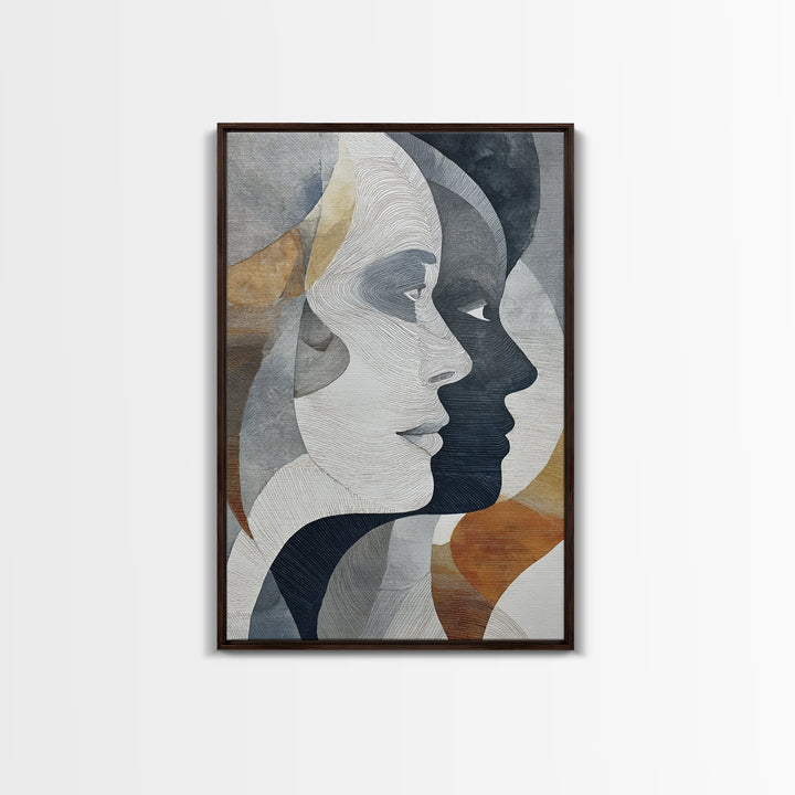 Monochrome Female Profile Framed Canvas Print, Black and White Art, Abstract Art, Living Room Decor, Monochrome, Cabin Decor, BAW-2x3-33