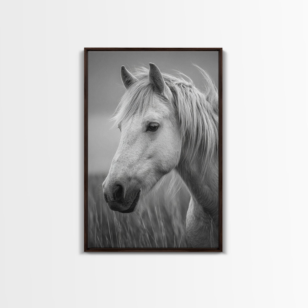 Black and White Wild Horse Portrait Canvas Print, Black and White Art, Printable Wall Art, Living Room Decor, Monochrome, BAW-2x3-37