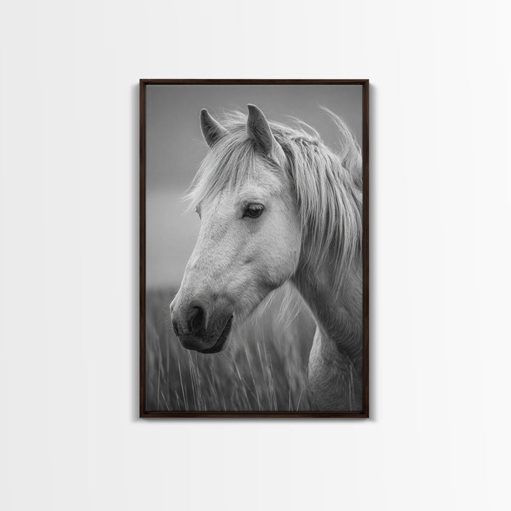 Black and White Wild Horse Portrait Canvas Print, Black and White Art, Printable Wall Art, Living Room Decor, Monochrome, BAW-2x3-37